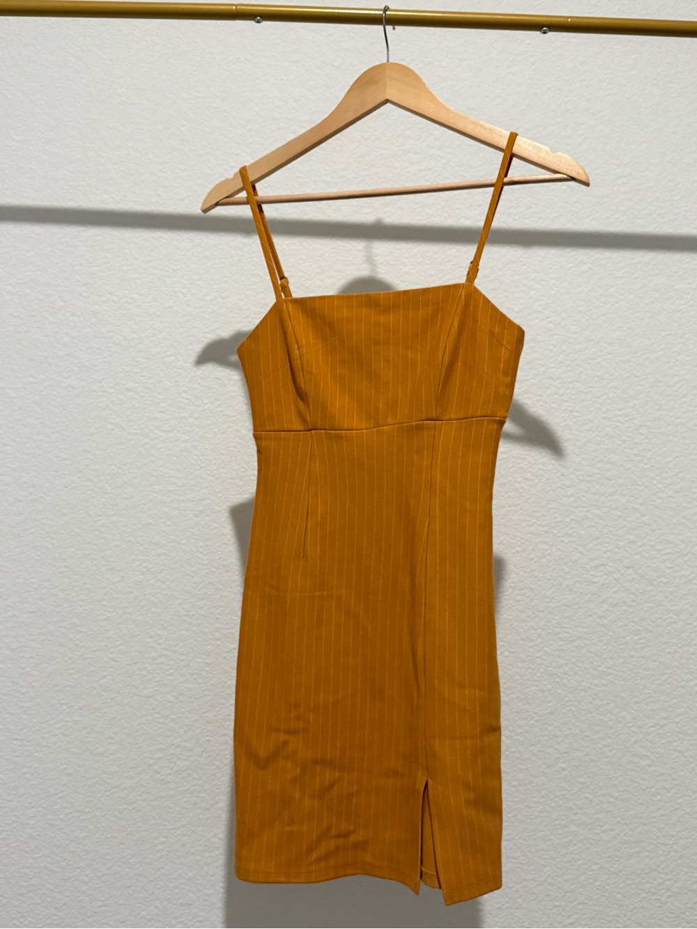 Mustard Pinstripe Mini Dress